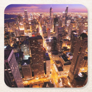 Porta-copo De Papel Quadrado Arquitectura da cidade na noite de Chicago