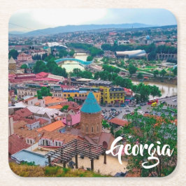 Porta-copo De Papel Quadrado Arquitetura de rua Tbilisi Georgia Cityscape