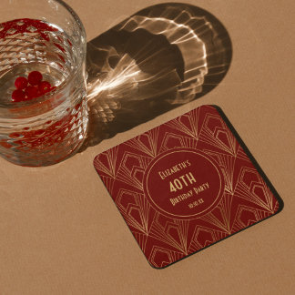 Porta-copo De Papel Quadrado Art Deco Burgundy e Dourado Partido aniversário de
