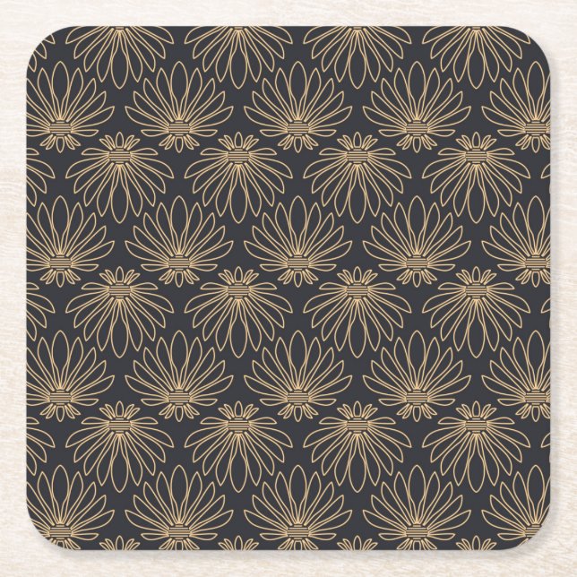 Porta-copo De Papel Quadrado Art Deco pattern with gold floral motifs  (Frente)