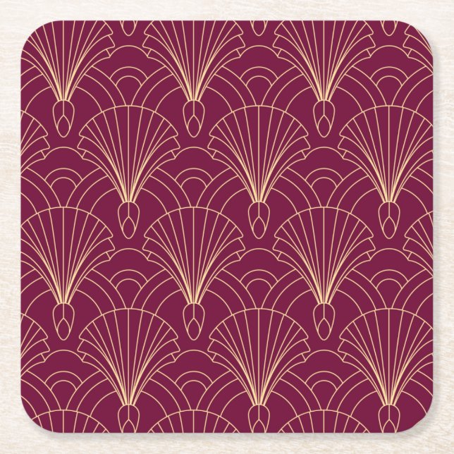 Porta-copo De Papel Quadrado Art Deco pattern with gold geometric fan motifs  (Frente)
