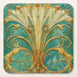 Porta-copo De Papel Quadrado Art Deco Retro Gold Turquoise Trumpet Flower