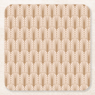 Porta-copo De Papel Quadrado Art Deco Rosa: Penas de Peacock Ouro