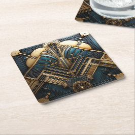 Porta-copo De Papel Quadrado Art Deco Vintage Elegante geométrico Dourado do Te