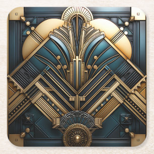 Porta-copo De Papel Quadrado Art Deco Vintage Elegante geométrico Dourado do Te