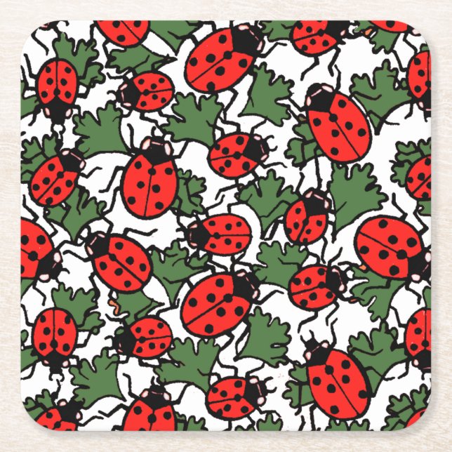 Porta-copo De Papel Quadrado Art Nouveau Ladybug Insetos Padrão (Frente)