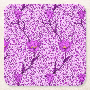 Porta-copo De Papel Quadrado Art Nouveau Tulip Damask, Violet e Orchid