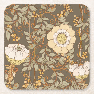 Porta-copo De Papel Quadrado Art Nouveau: Vintage Floral Decorativa.