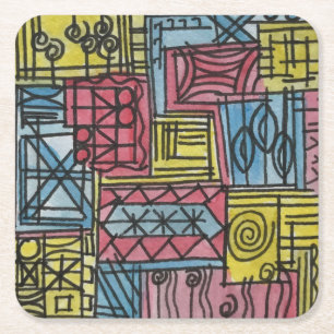 Porta-copo De Papel Quadrado Arte abstrata pintada à mão excêntrica e caprichos