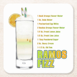 Porta-copo De Papel Quadrado Arte da Receita do Coquetel Ramos Gin Fizz