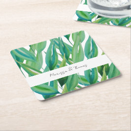 Porta-copo De Papel Quadrado Arte de Aquarela Verde Oceano Chic