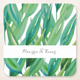 Porta-copo De Papel Quadrado Arte de Aquarela Verde Oceano Chic