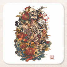 Arte de Esqueleto Japonês | Caveira Floral Gótica
