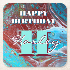 Porta-copo De Papel Quadrado Arte de Fluxo Acrílico de Cobre e Teal