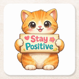 Porta-copo De Papel Quadrado Arte de Gato Fofo Fique Positivo