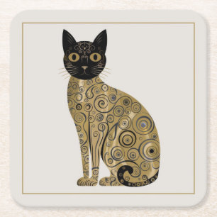 Porta-copo De Papel Quadrado Arte de Gato Preto Decorativo Dourado no Estilo Gu