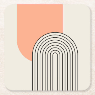 Porta-copo De Papel Quadrado Arte de linha de estilo de meio século com arco ro