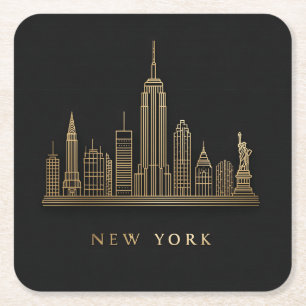 Porta-copo De Papel Quadrado Arte de Linha Dourada do Skyline Nova Iorque