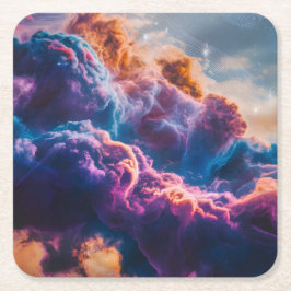 Porta-copo De Papel Quadrado Arte de Nebulosa Espacial Abstrata - Colorida e Có