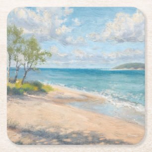 Porta-copo De Papel Quadrado Arte de Praia Impressionista Serena Manhã Costeira