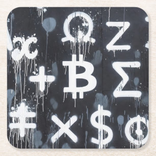 Porta-copo De Papel Quadrado Arte de Rua da Moeda Bitcoin (Pintura Preta Nº 5)