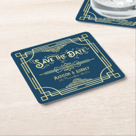 Porta-copo De Papel Quadrado Arte Deco Casamento Elegante Dourado Azul Salvar D