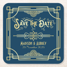 Arte Deco Casamento Elegante Dourado Azul Salvar D