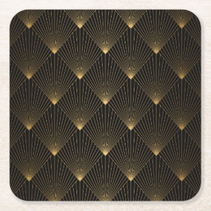 Porta-copo De Papel Quadrado Arte Deco: Legância Dourada Negra.
