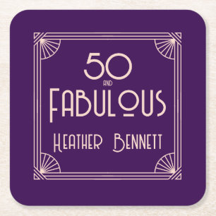 Porta-copo De Papel Quadrado Arte Deco Moderno 50 e Fabuloso Aniversário