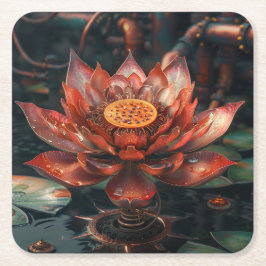 Porta-copo De Papel Quadrado Arte Digital Red Lotus Flower