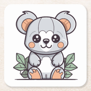 Porta-copo De Papel Quadrado Arte do Vetor Koala Mágico Kawaii