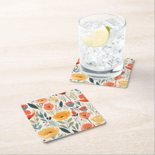 Porta-copo De Papel Quadrado Arte Flor Colorida