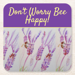 Porta-copo De Papel Quadrado Arte Floral Roxa lavanda Não se preocupe Abelha F