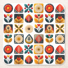 Porta-copo De Papel Quadrado Arte Folclórica Retro Cozência Mosaica Floral