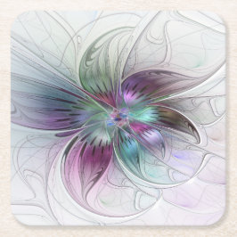 Porta-copo De Papel Quadrado Arte Fractal Floral Moderno Flor Abstrata Colorida