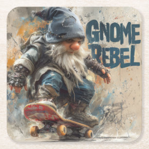 Porta-copo De Papel Quadrado Arte gráfica de skateboarding do Gnome Rebel