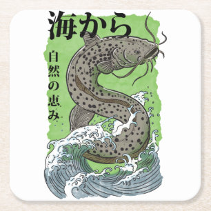 Porta-copo De Papel Quadrado arte japonesa vintage de pesca Bagre