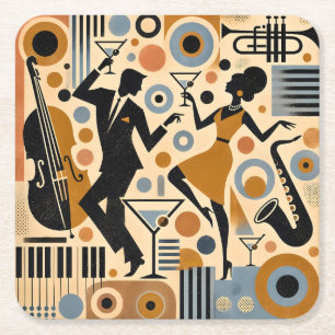 Porta-copo De Papel Quadrado Arte Minimalista da Era do Jazz de Meados do Sécul