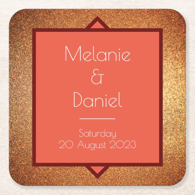 Porta-copo De Papel Quadrado Arte Moderna Deco Gatsby Glitter Wedding (Frente)