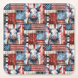 Porta-copo De Papel Quadrado Arte popular da Fazenda de Suínos Americana