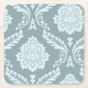 Porta-copo De Papel Quadrado Arte Rococó em Damask I Azul Ovo de Pato+Turquesa