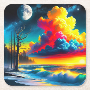 Porta-copo De Papel Quadrado Arte Sunset