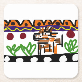 Porta-copo De Papel Quadrado Arte traseira de leão