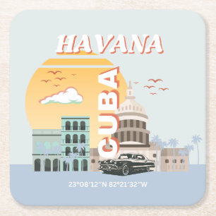 Porta-copo De Papel Quadrado Arte Viagens vintage em Cuba Havana