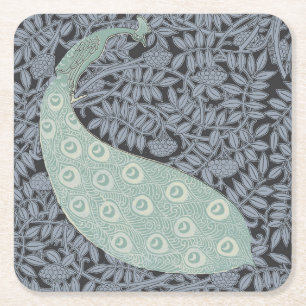 Porta-copo De Papel Quadrado Arte Vintage Nouveau Pavão Azul Verneuil