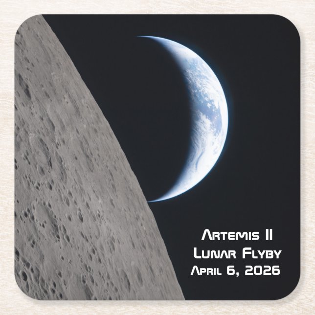 Porta-copo De Papel Quadrado Artemis II Lunar Flyby (Frente)