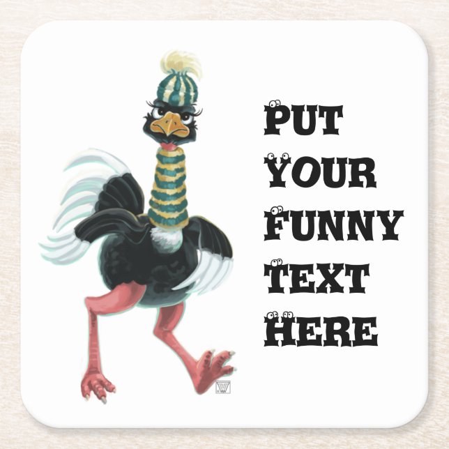 Porta-copo De Papel Quadrado Ártico Ostrich na Corrida (Frente)