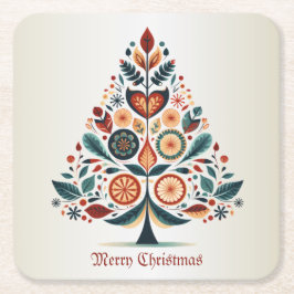 Porta-copo De Papel Quadrado Árvore Colorida de Natal Arte Folclórica Escandina