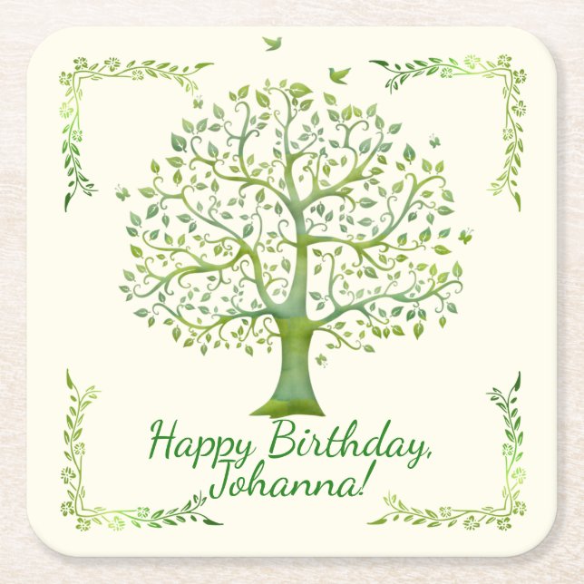 Porta-copo De Papel Quadrado Árvore da Vida (Frente)