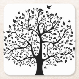 Porta-copo De Papel Quadrado Árvore da vida branca e preta